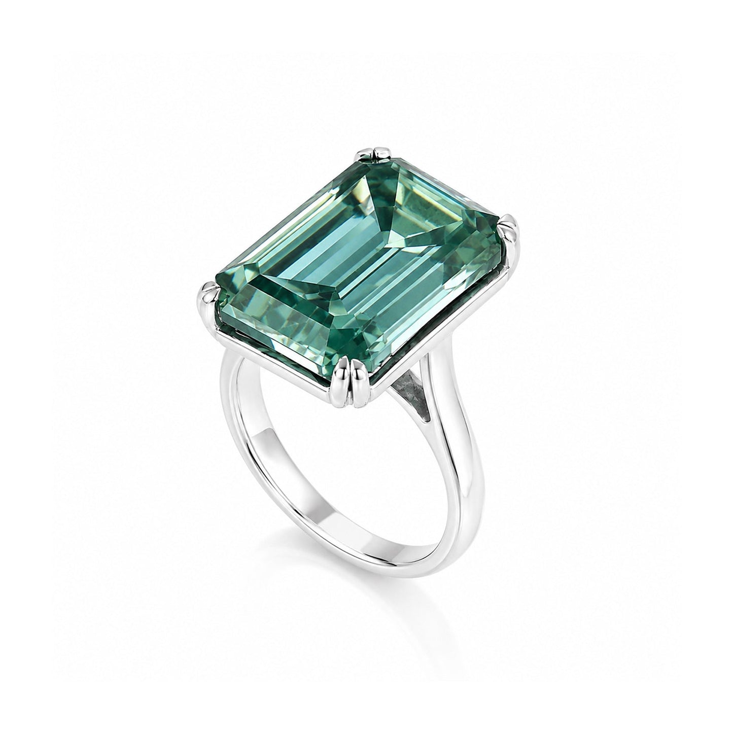 32.60 ct DEW EGL Certified Radiant Cut Blue Moissanite Ring In 18K Gold Plated