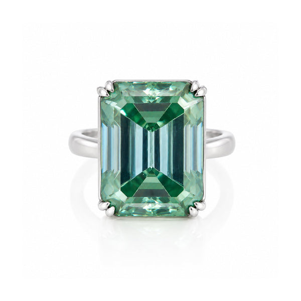32.60 ct DEW EGL Certified Radiant Cut Blue Moissanite Ring In 18K Gold Plated