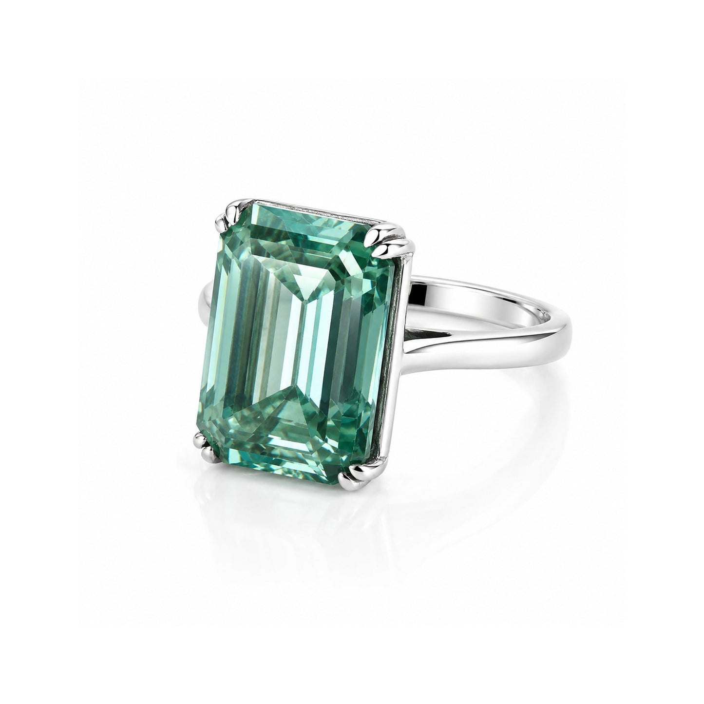 32.60 ct DEW EGL Certified Radiant Cut Blue Moissanite Ring In 18K Gold Plated