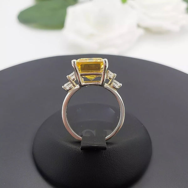 7.5ct DEW Champagne Moissanite Emerald Solitaire Ring