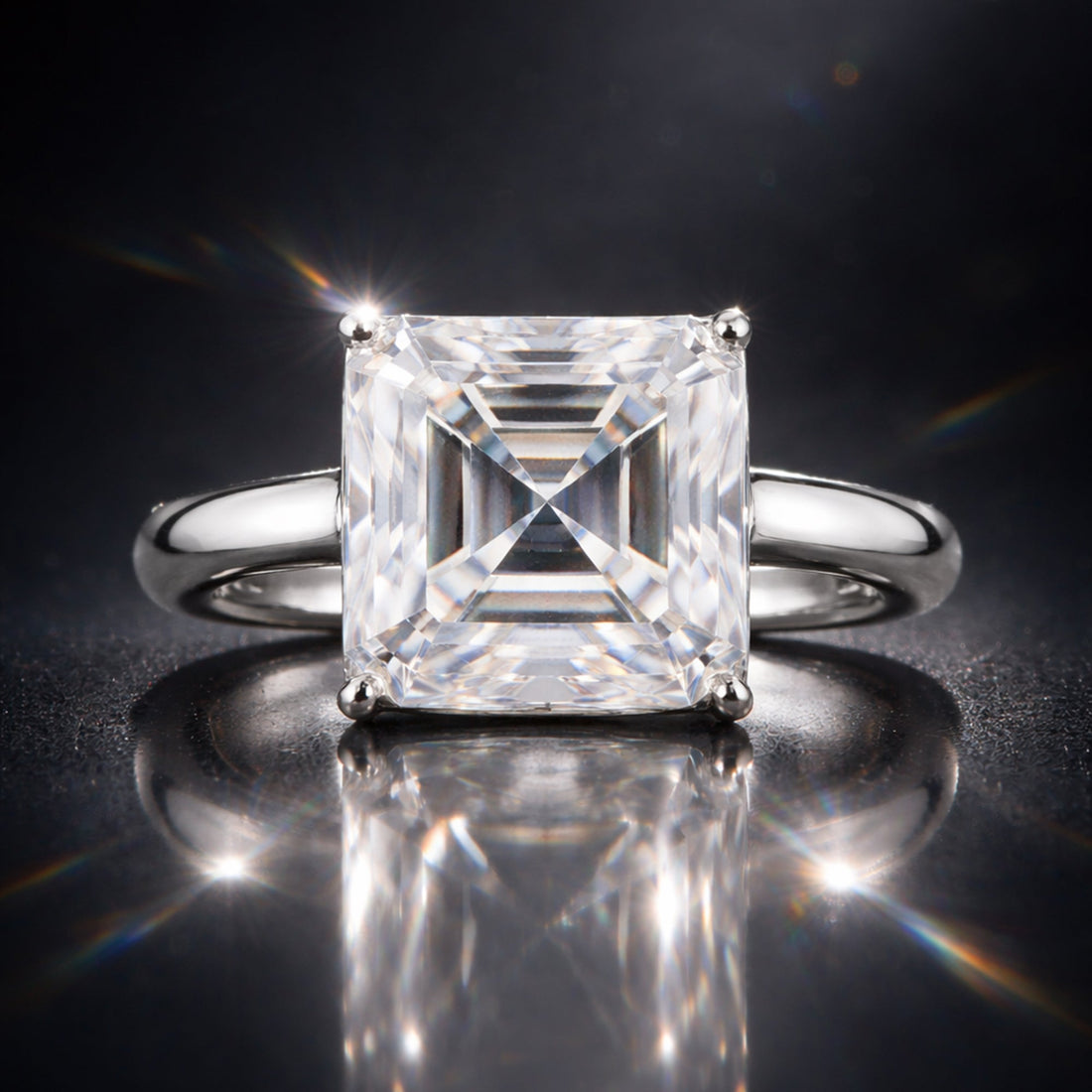 16.1ct DEW White Moissanite Radiant Solitaire Ring