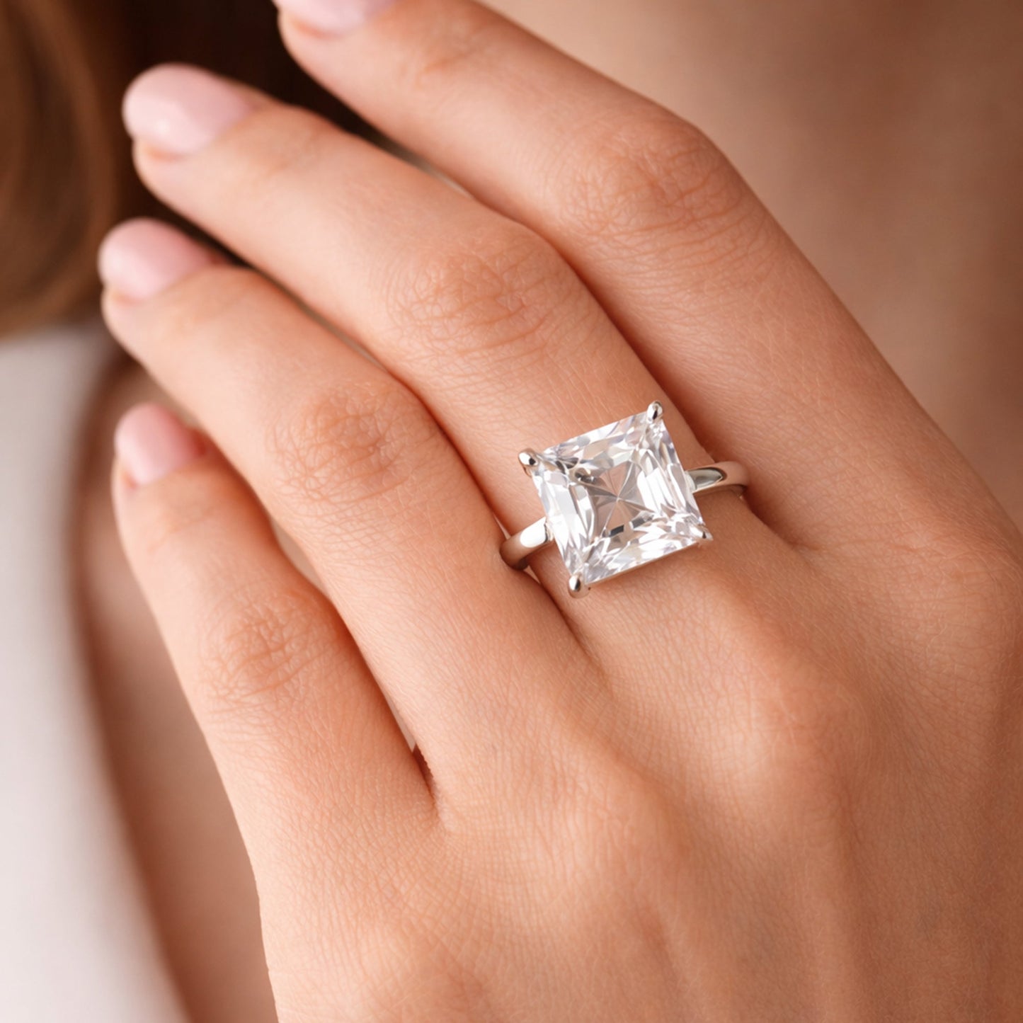 16.1ct DEW White Moissanite Radiant Solitaire Ring