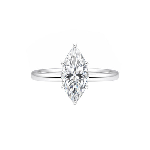 1.50 ct DEW Certified Marquise Cut White Moissanite Ring In 18K Gold Plated