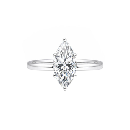 1.50 ct DEW Certified Marquise Cut White Moissanite Ring In 18K Gold Plated