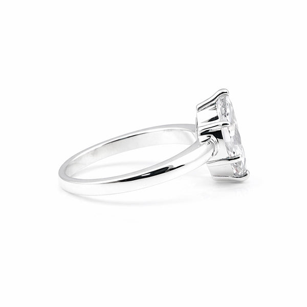 Marquise lab diamond ring worn on hand, elongating finger styling