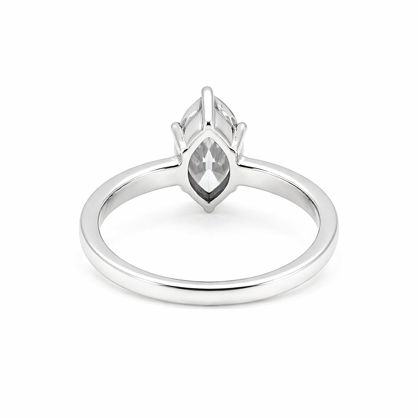 Close-up of marquise cut lab-grown diamond, VS1 clarity, full crown view