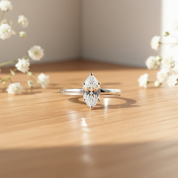 Inner band of 925 sterling silver with 18k gold vermeil on marquise ring