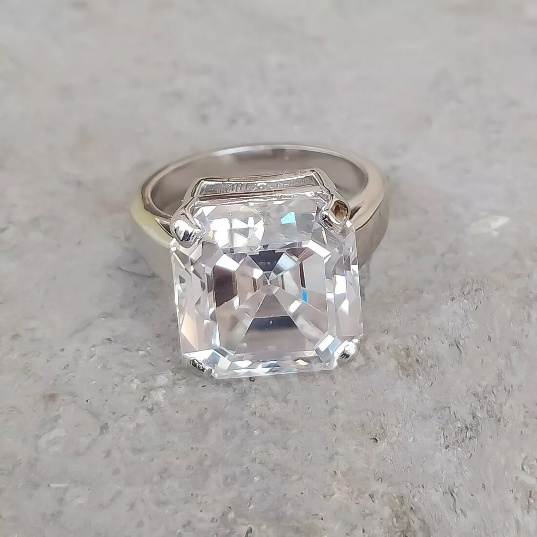 8.3ct DEW White Moissanite Radiant Solitaire Ring