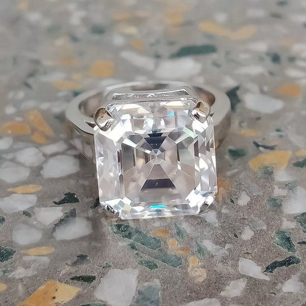 8.3ct DEW White Moissanite Radiant Solitaire Ring