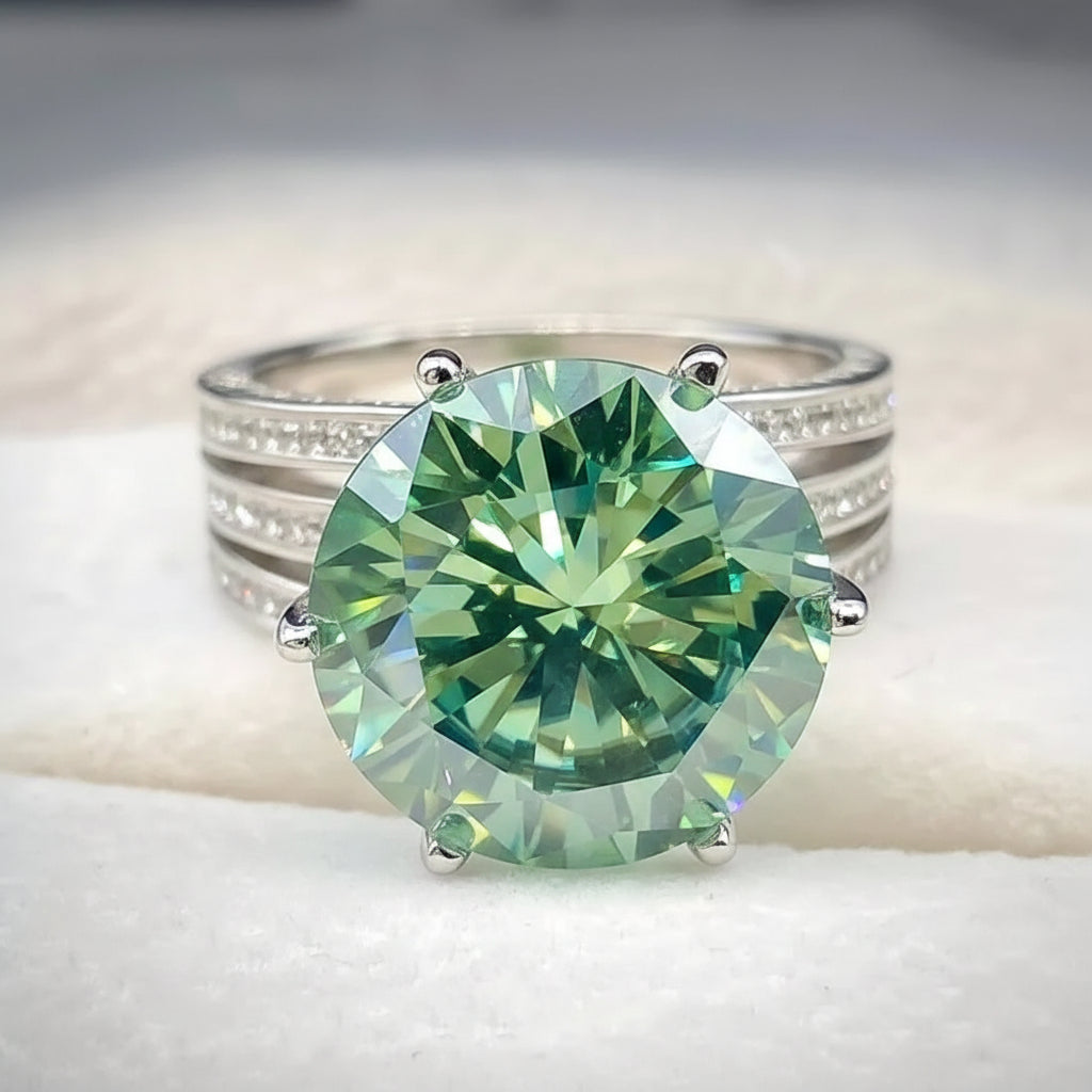 10.5ct DEW Blue Moissanite Round Solitaire Ring