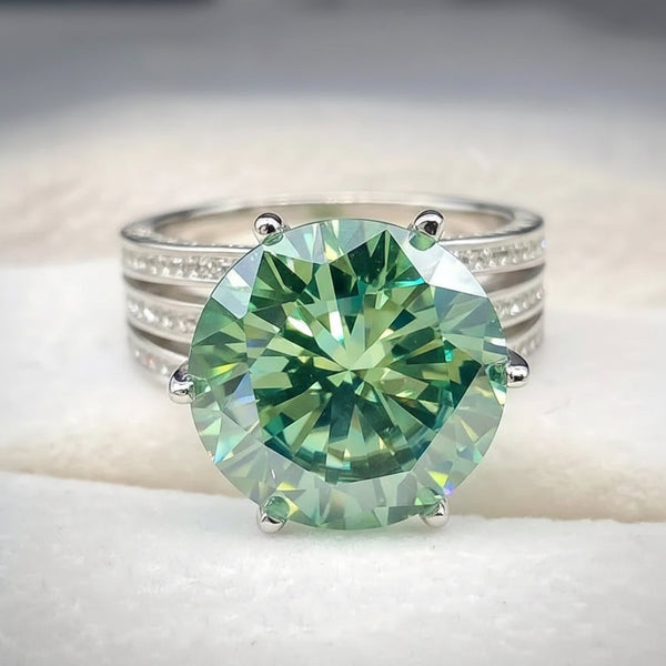 10.5ct DEW Blue Moissanite Round Solitaire Ring