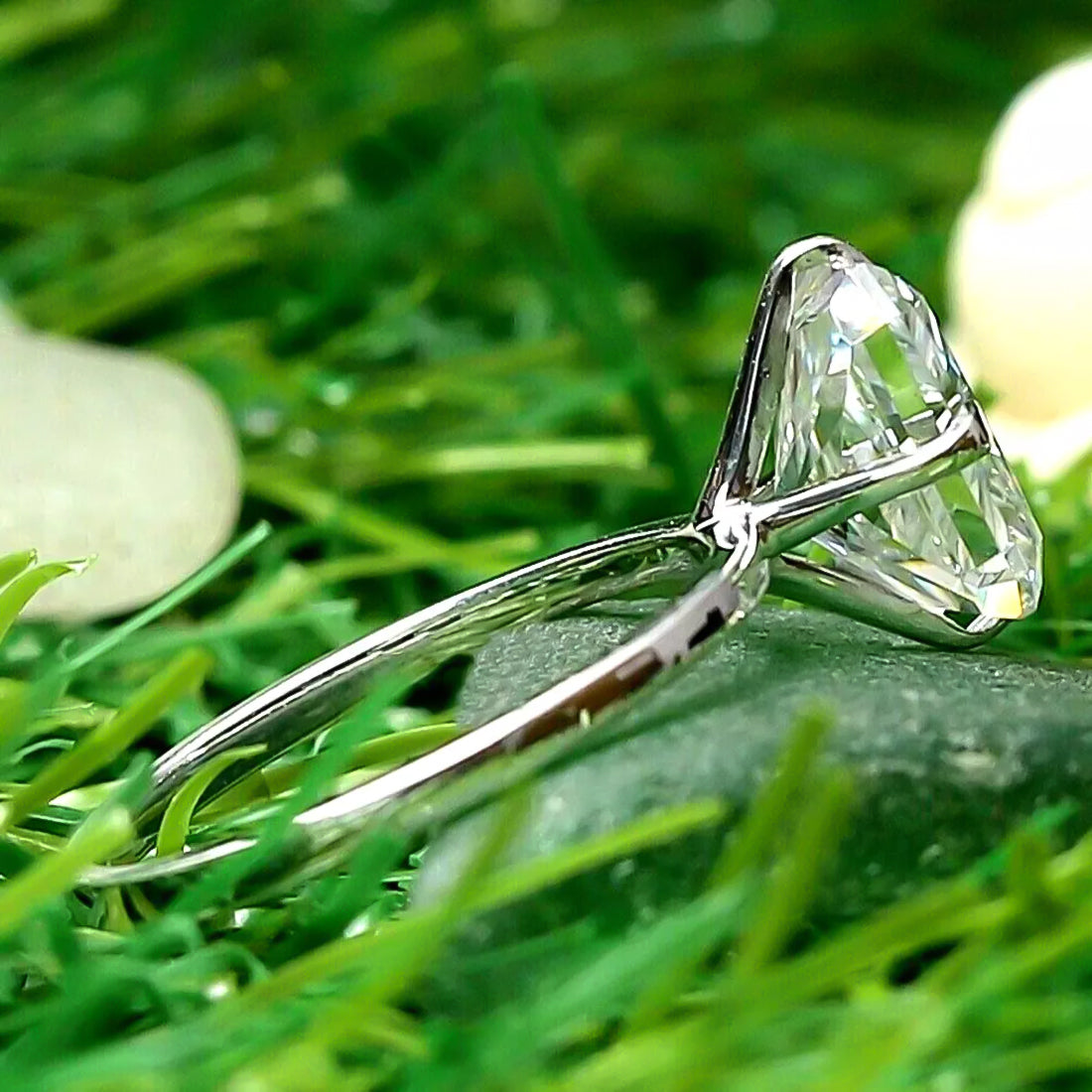 8.15ct DEW White Moissanite Radiant Solitaire Ring