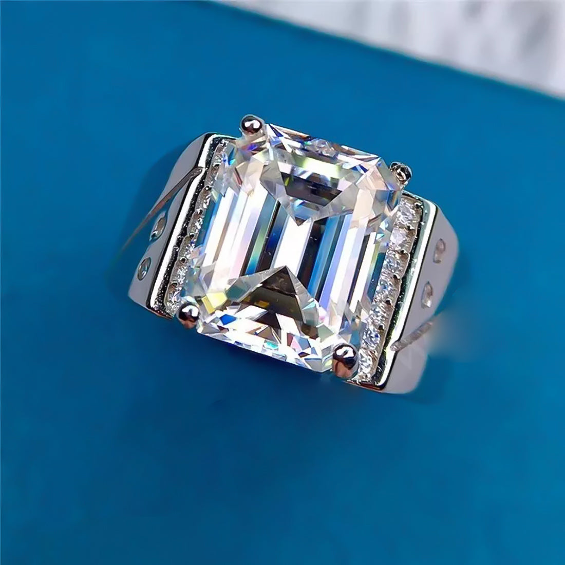5.3ct DEW White Moissanite Emerald Solitaire Ring