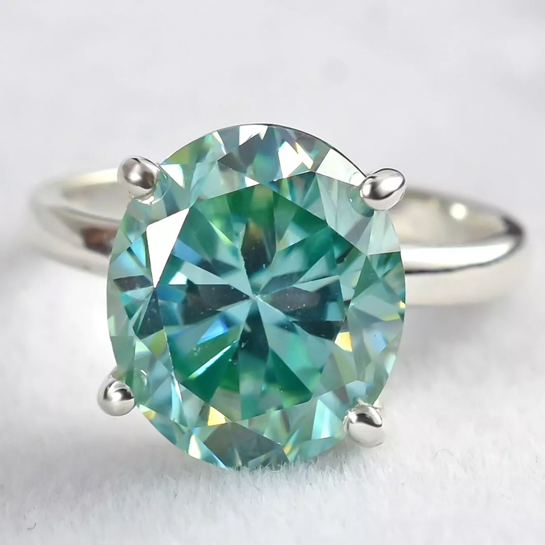 4.8ct DEW Blue Moissanite Oval Solitaire Ring