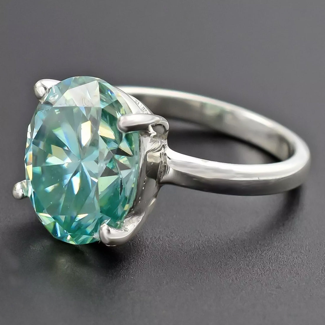 4.8ct DEW Blue Moissanite Oval Solitaire Ring
