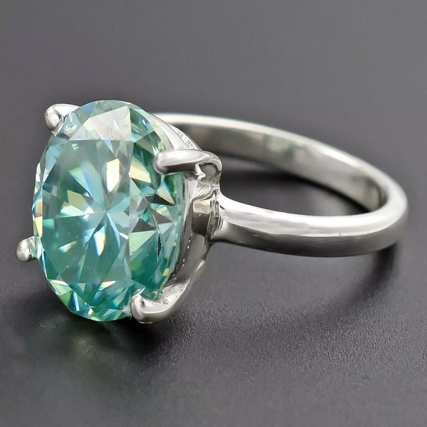 4.8ct DEW Blue Moissanite Oval Solitaire Ring