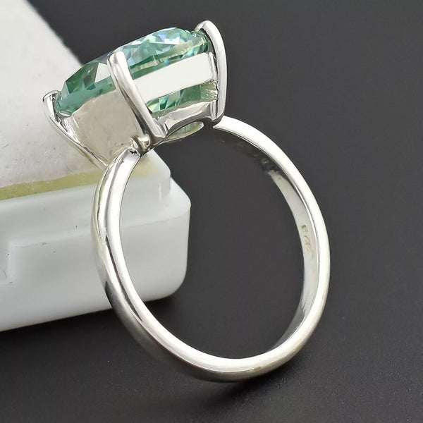 4.8ct DEW Blue Moissanite Oval Solitaire Ring