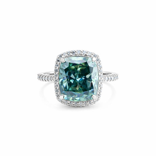 10.10 ct DEW Oval Cut Blue Moissanite Cushion Cut Solitaire Ring Gold Vermeil