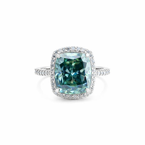 4.40 carat emerald cut fancy blue lab-grown diamond ring in 18k gold vermeil