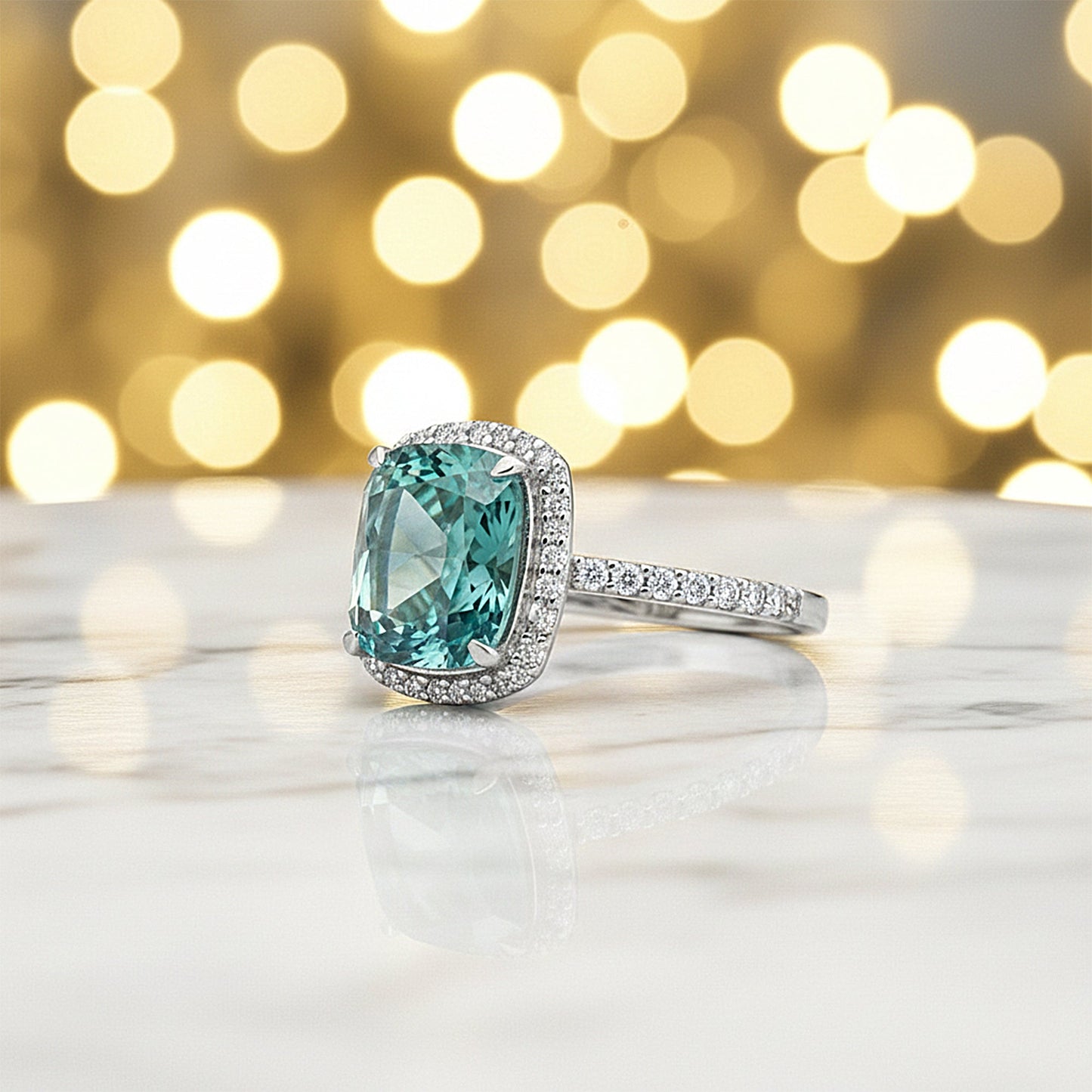 7.00 ct DEW Cushion Cut Blue Moissanite Ring Gift for Her Anniversary 18K Gold Plated V 18K Gold Plated