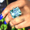 18.6ct DEW Blue Moissanite Emerald Solitaire Ring
