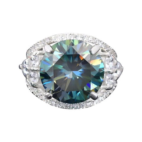 RARE 16.10 ct DEW Certified Treated Blue Moissanite Solitaire Ring In Gold Vermeil