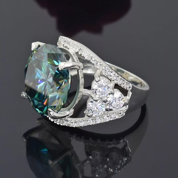 RARE 16.10 ct DEW Certified Treated Blue Moissanite Solitaire Ring In Gold Vermeil