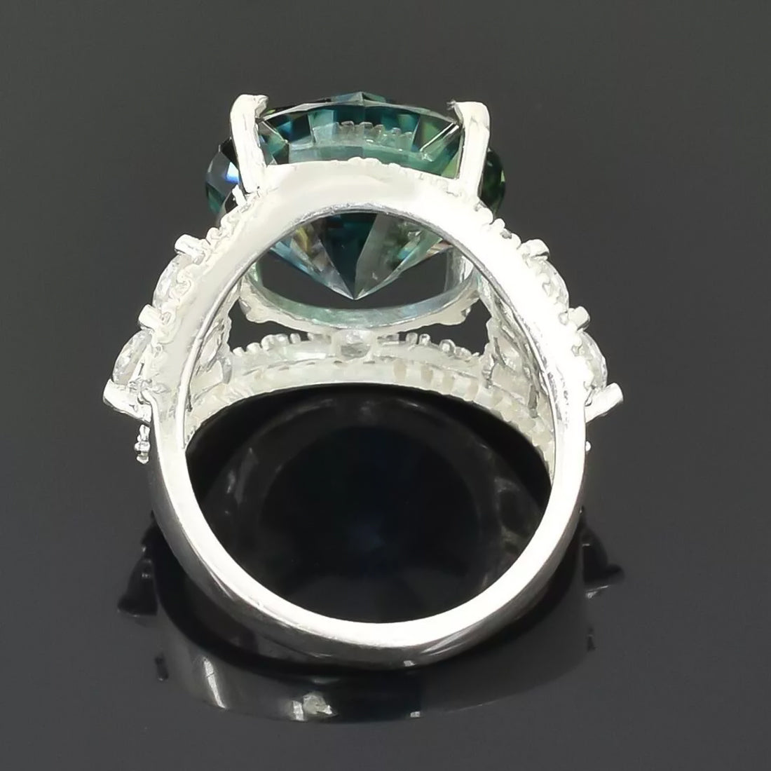 RARE 16.10 ct DEW Certified Treated Blue Moissanite Solitaire Ring In Gold Vermeil