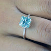 5.5ct DEW Blue Moissanite Princess Solitaire Ring