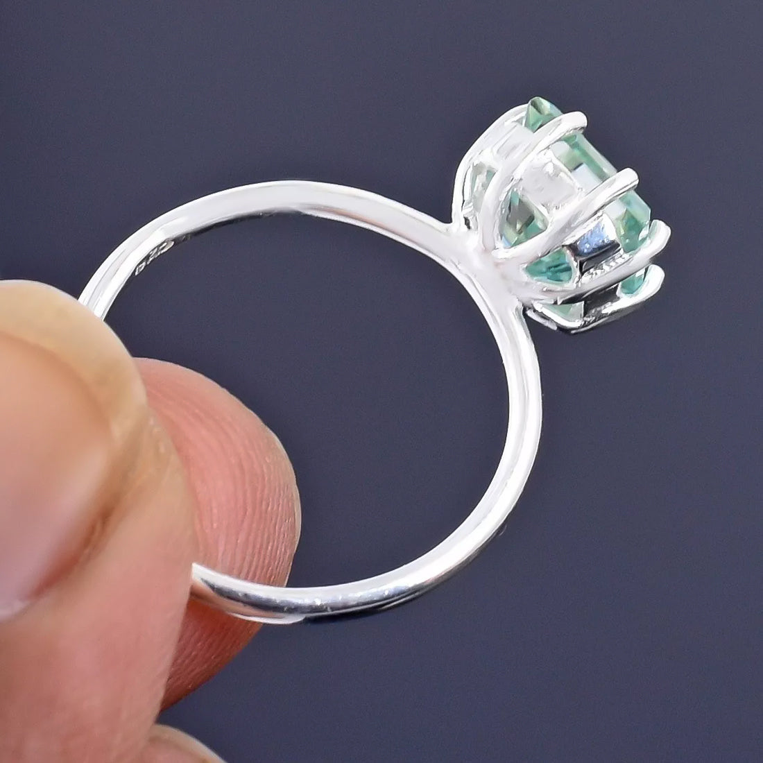 5.5ct DEW Blue Moissanite Princess Solitaire Ring