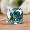 13.3ct DEW Blue Moissanite Cushion Solitaire Ring