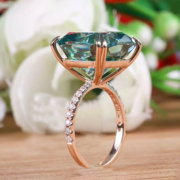 13.3ct DEW Blue Moissanite Cushion Solitaire Ring
