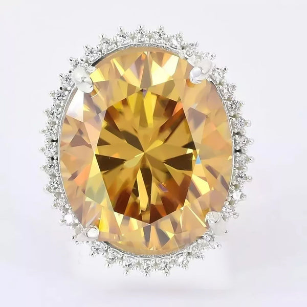 13.6ct DEW Champagne Moissanite Oval Solitaire Ring