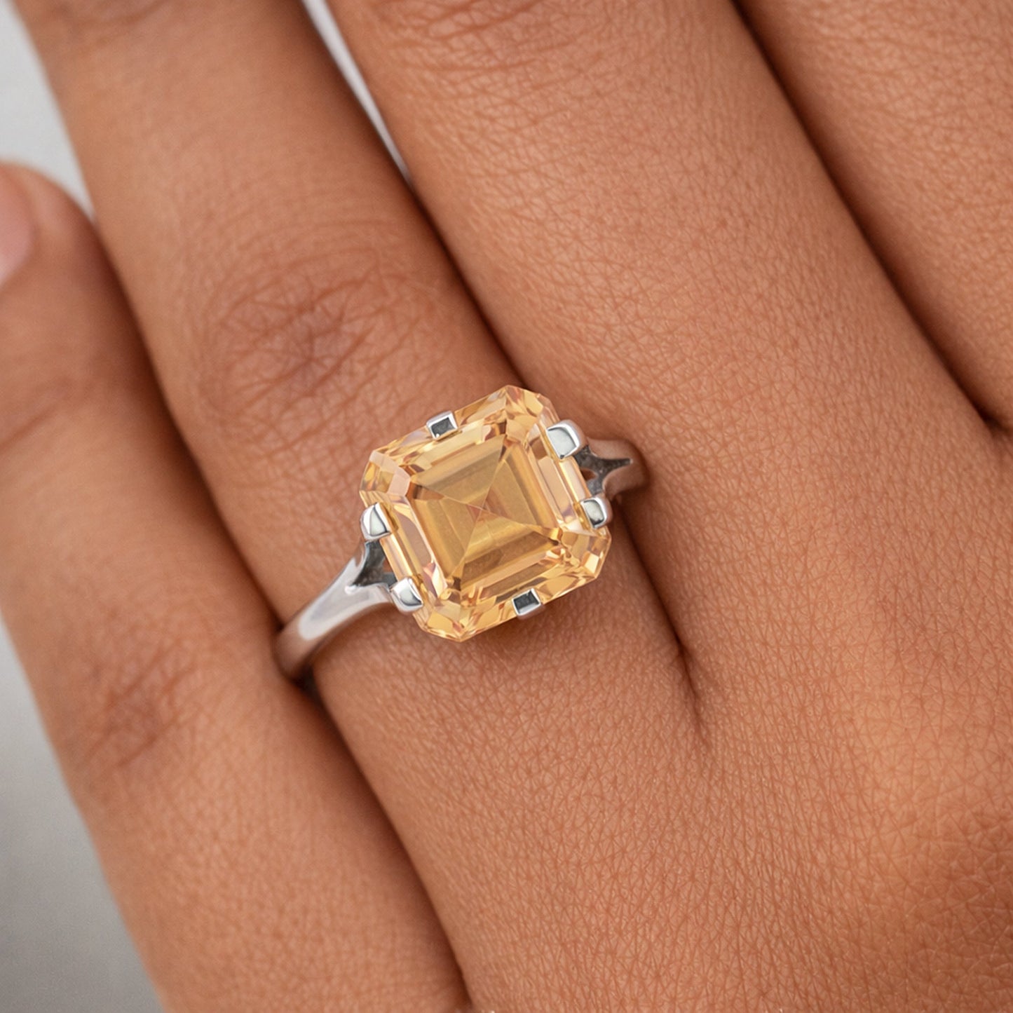 20.0ct DEW Champagne Moissanite Asscher Solitaire Ring