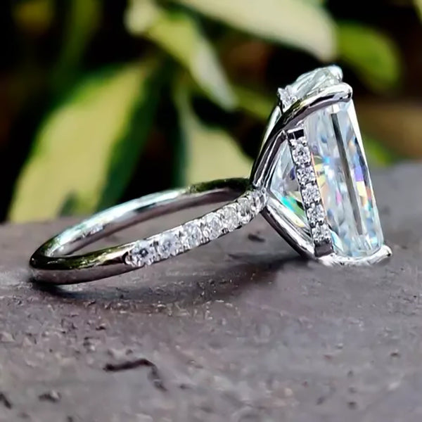 14.6ct DEW White Moissanite Radiant Solitaire Ring