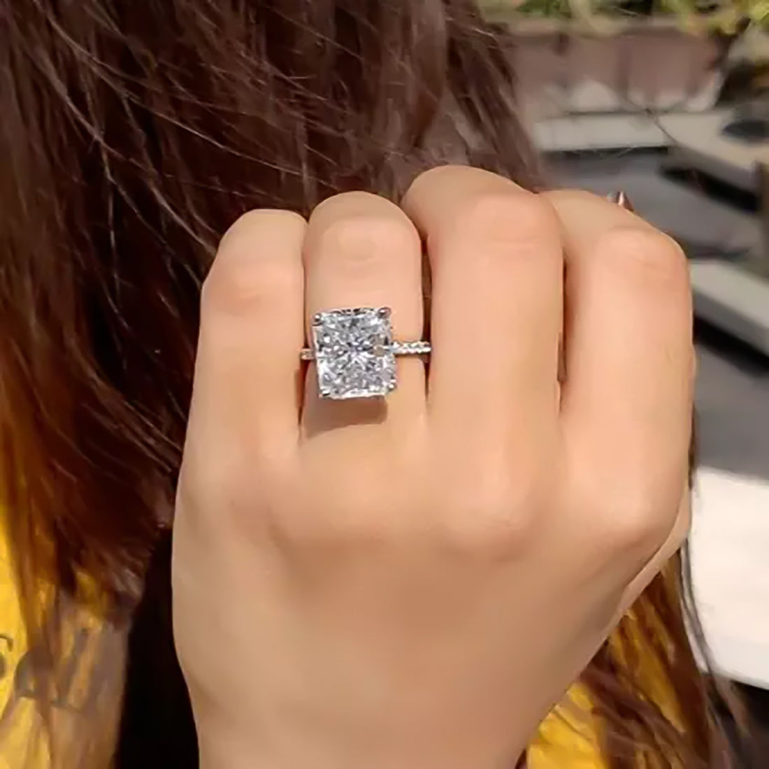 14.6ct DEW White Moissanite Radiant Solitaire Ring