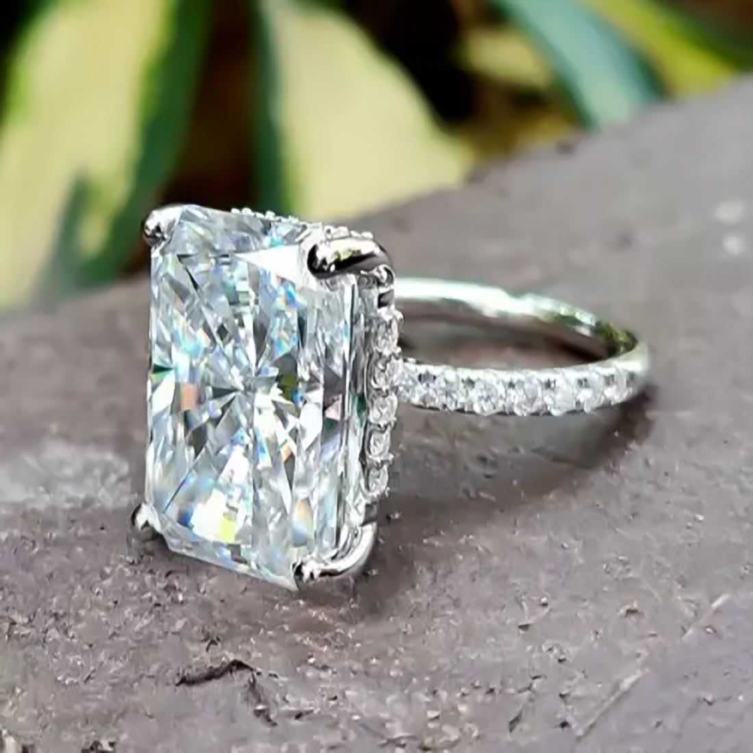 14.6ct DEW White Moissanite Radiant Solitaire Ring
