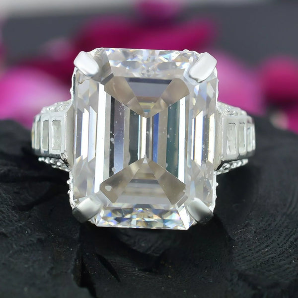 25.5ct DEW White Moissanite Emerald Solitaire Ring