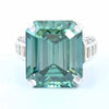 19.5ct DEW Blue Moissanite Emerald Solitaire Ring