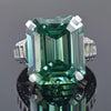 19.5ct DEW Blue Moissanite Emerald Solitaire Ring