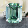 19.5ct DEW Blue Moissanite Emerald Solitaire Ring