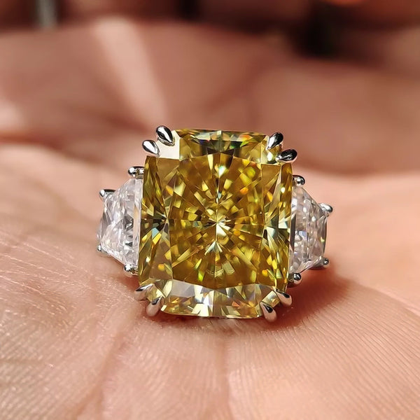 25.5ct DEW Champagne Moissanite Radiant Solitaire Ring