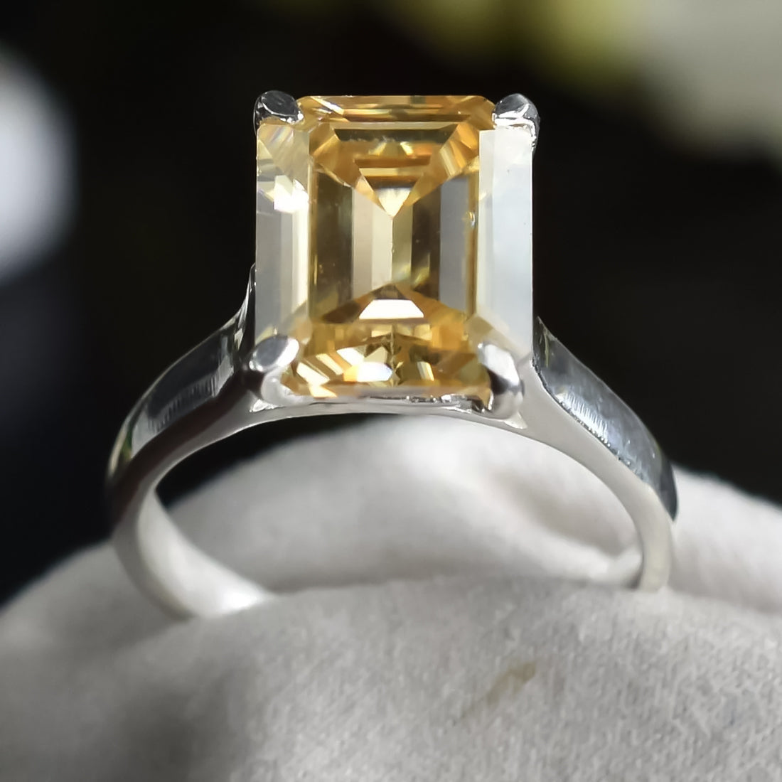 4.7ct DEW Champagne Moissanite Emerald Solitaire Ring