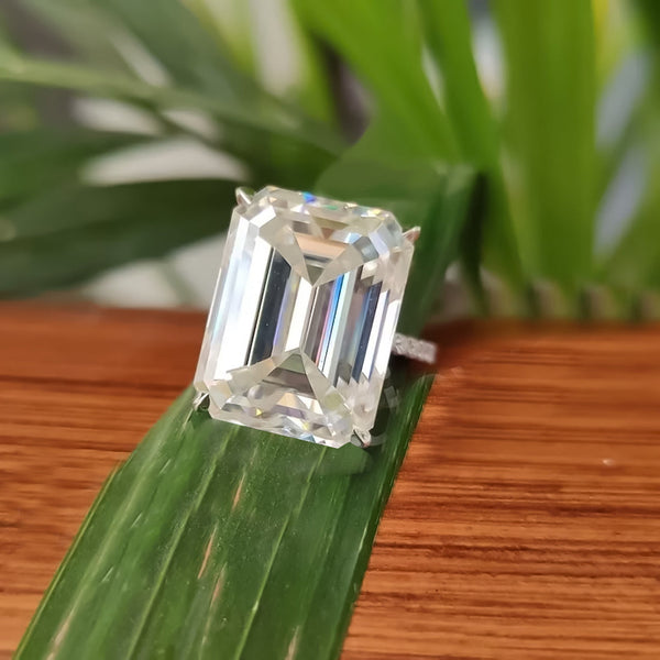 18.65ct DEW White Moissanite Emerald Solitaire Ring