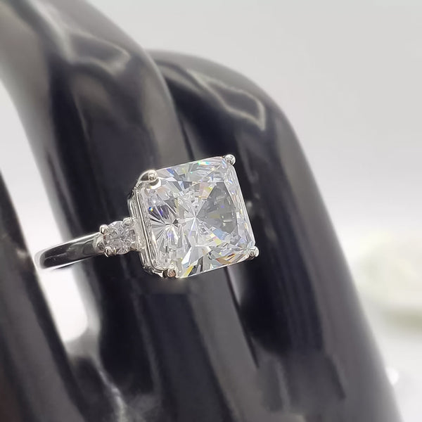 5 ct DEW Certified Radiant Cut White Moissanite Ring For Women 18K Gold Plated
