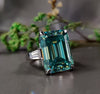 5.85 ct DEW Emerald Cut Blue Moissanite Ring In With Certificate 18K Gold Plated Vermei 18K Gold Plated