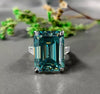 5.85 ct DEW Emerald Cut Blue Moissanite Ring In With Certificate 18K Gold Plated Vermei 18K Gold Plated
