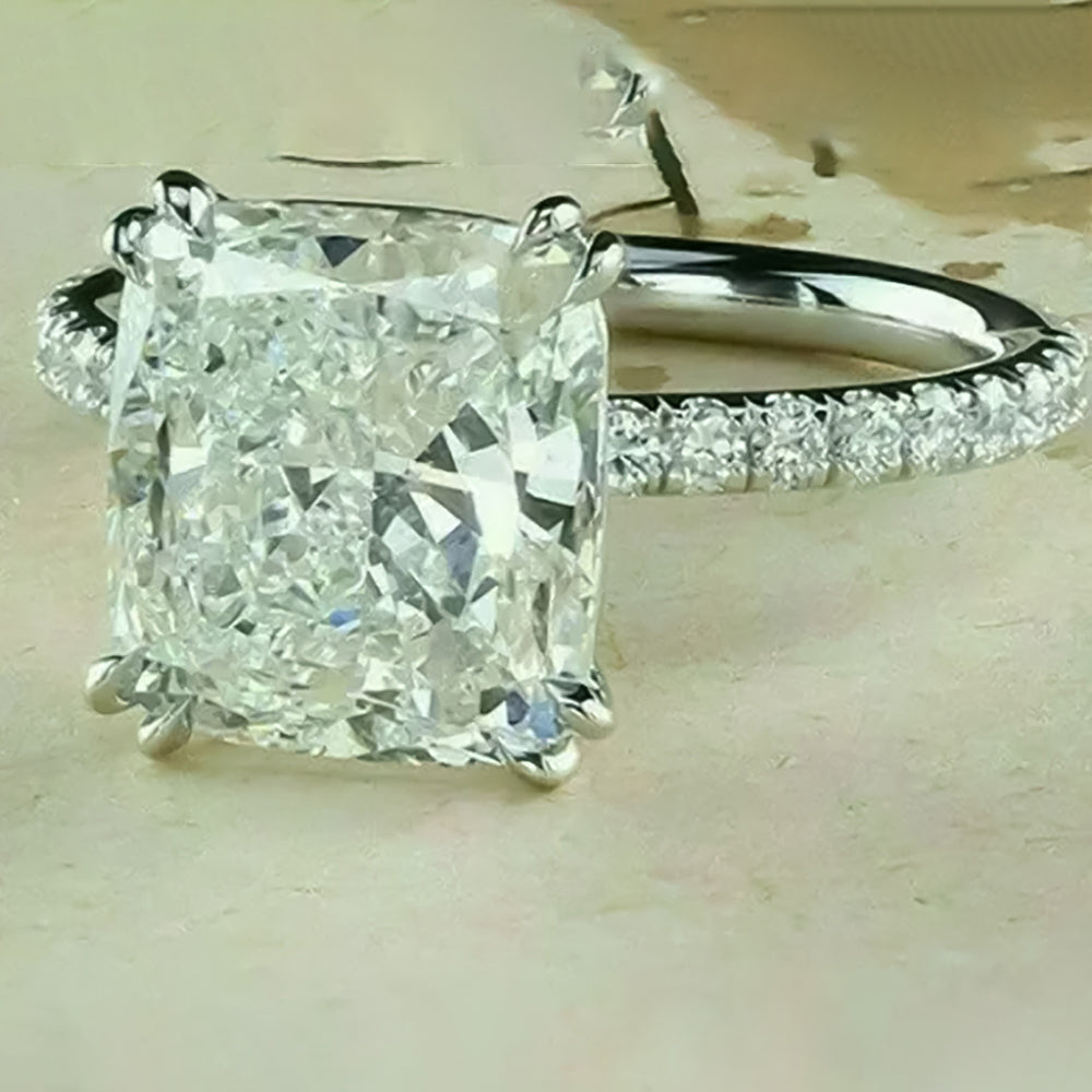 EGL Certified 4 ct DEW Cushion Cut White Moissanite Ring 18K Gold Plated
