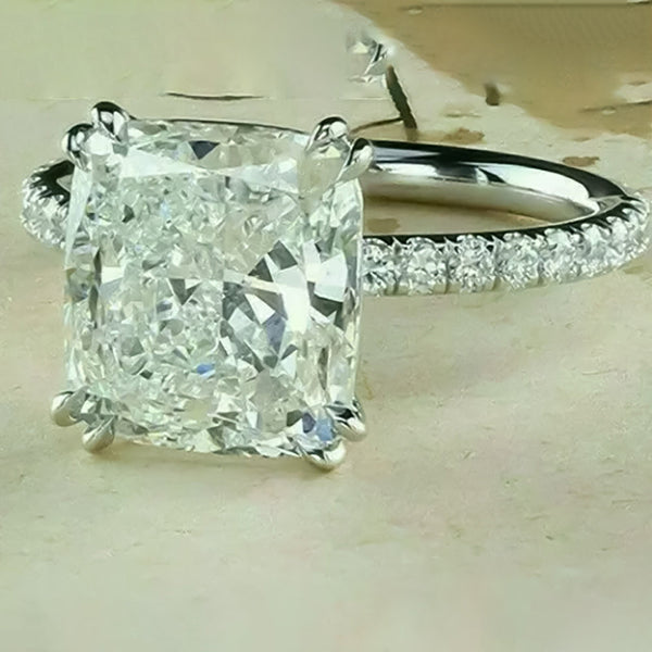 EGL Certified 4 ct DEW Cushion Cut White Moissanite Ring 18K Gold Plated