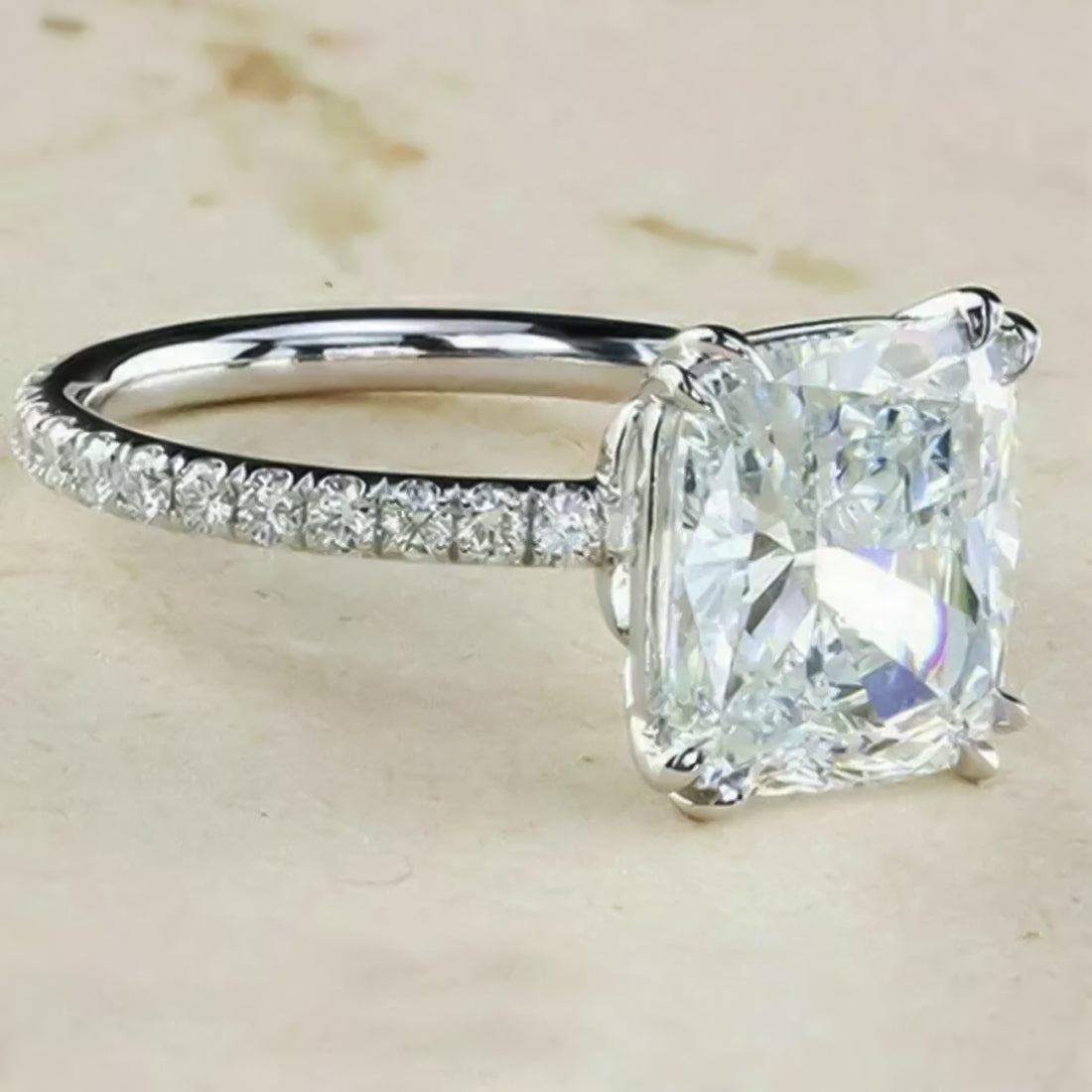 EGL Certified 4 ct DEW Cushion Cut White Moissanite Ring 18K Gold Plated